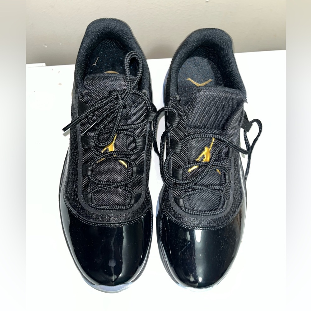 Black and Gold Low-Top Sneakers with Patent Accents